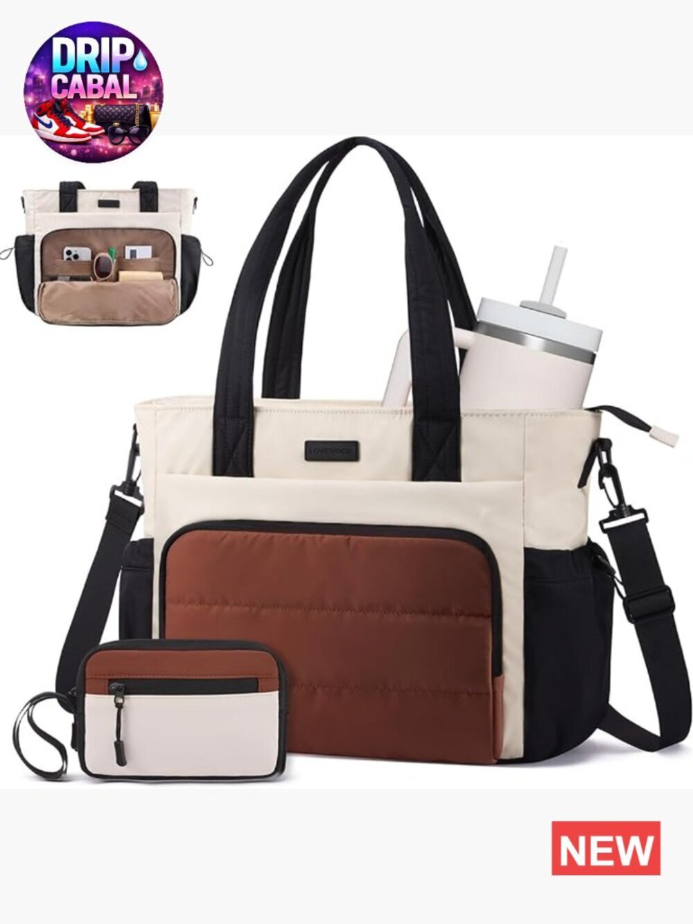 Quilted Puffer Laptop Tote Bag with Cup Holder, 15.6 Inch Work Travel Bag
